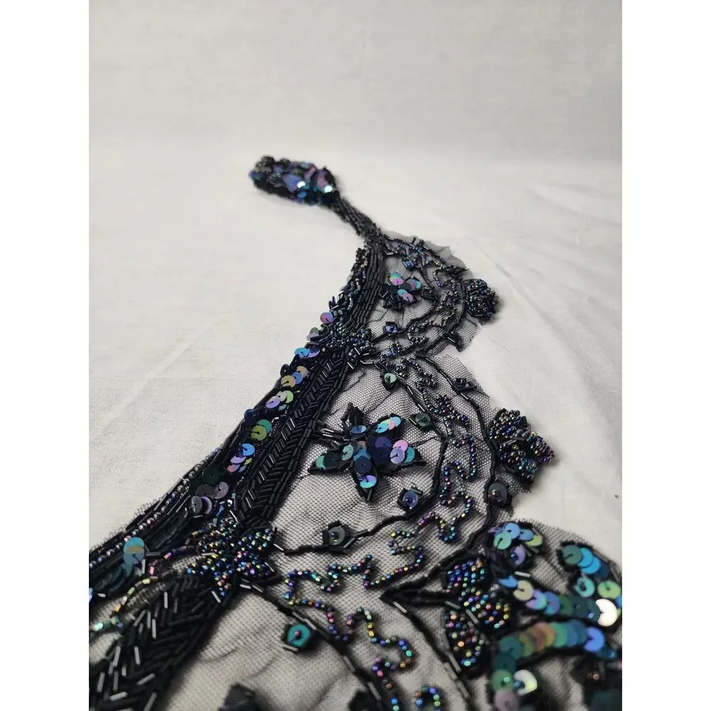 Black Iridescent Hand-Beaded Sequin Shawl Wrap Burlesque Shrug Capelet Old Money